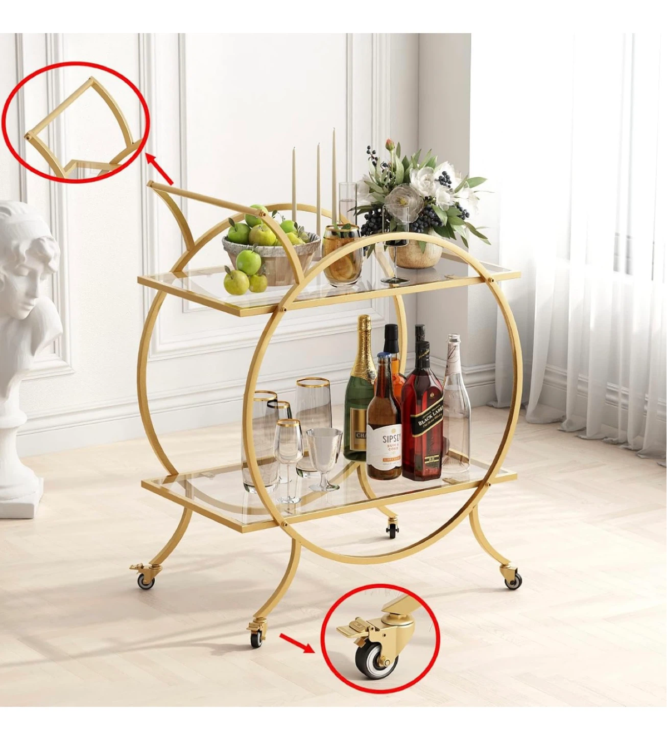 Gold Bar Cart with Glass Shelves - photo 5