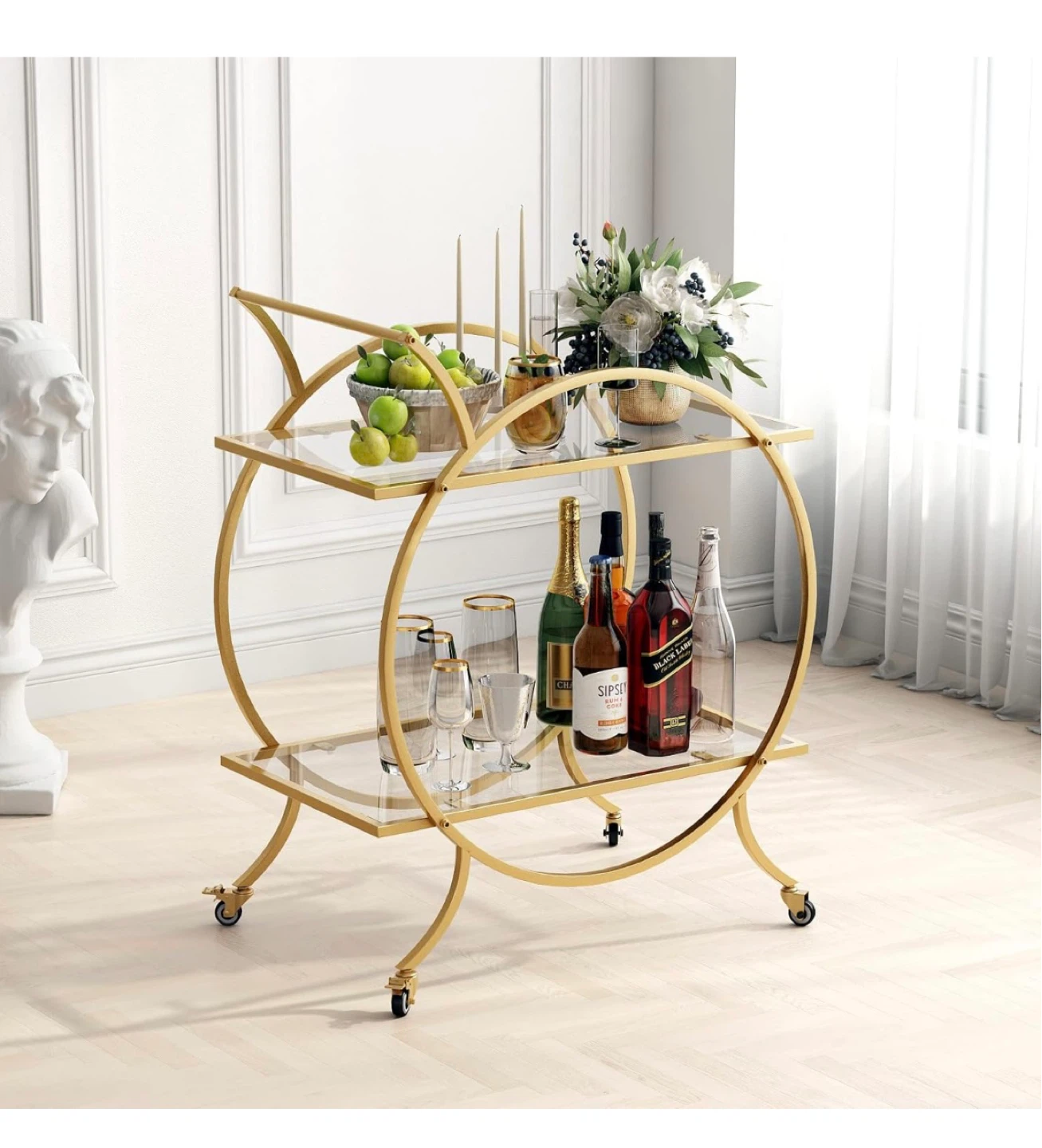 Gold Bar Cart with Glass Shelves - photo 2