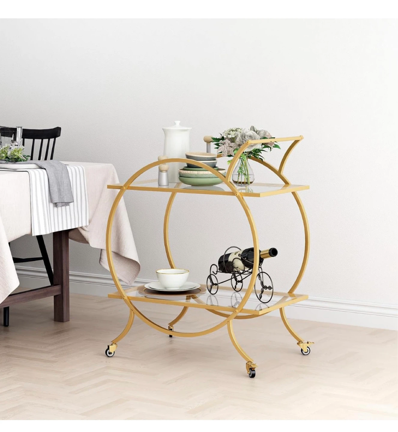 Gold Bar Cart with Glass Shelves - photo 4