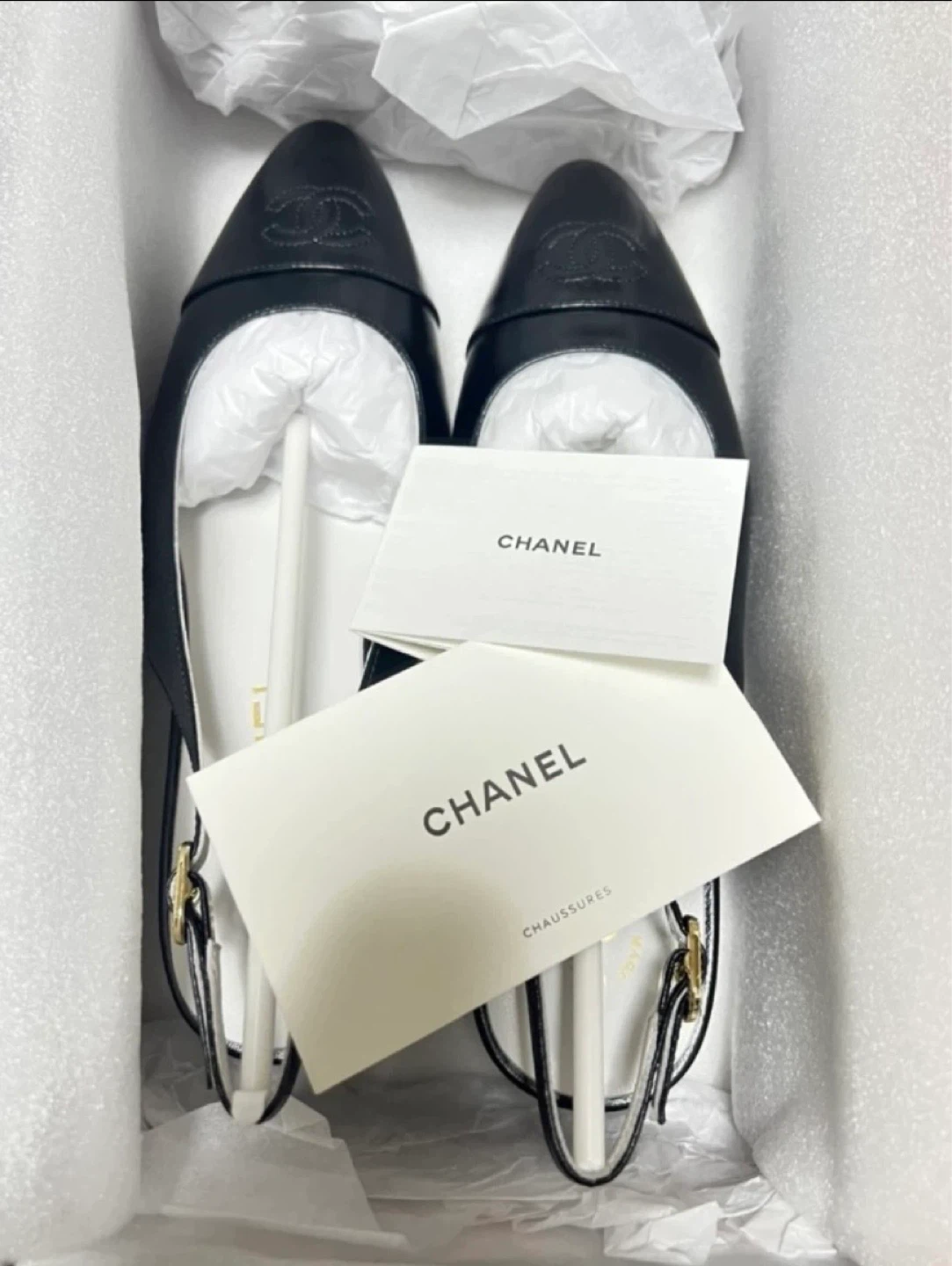 CHANEL Black Leather Slingback Wedge Heels Size 36C