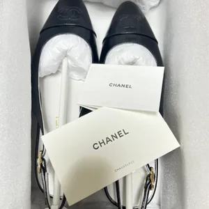 CHANEL Black Leather Slingback Wedge Heels Size 36C