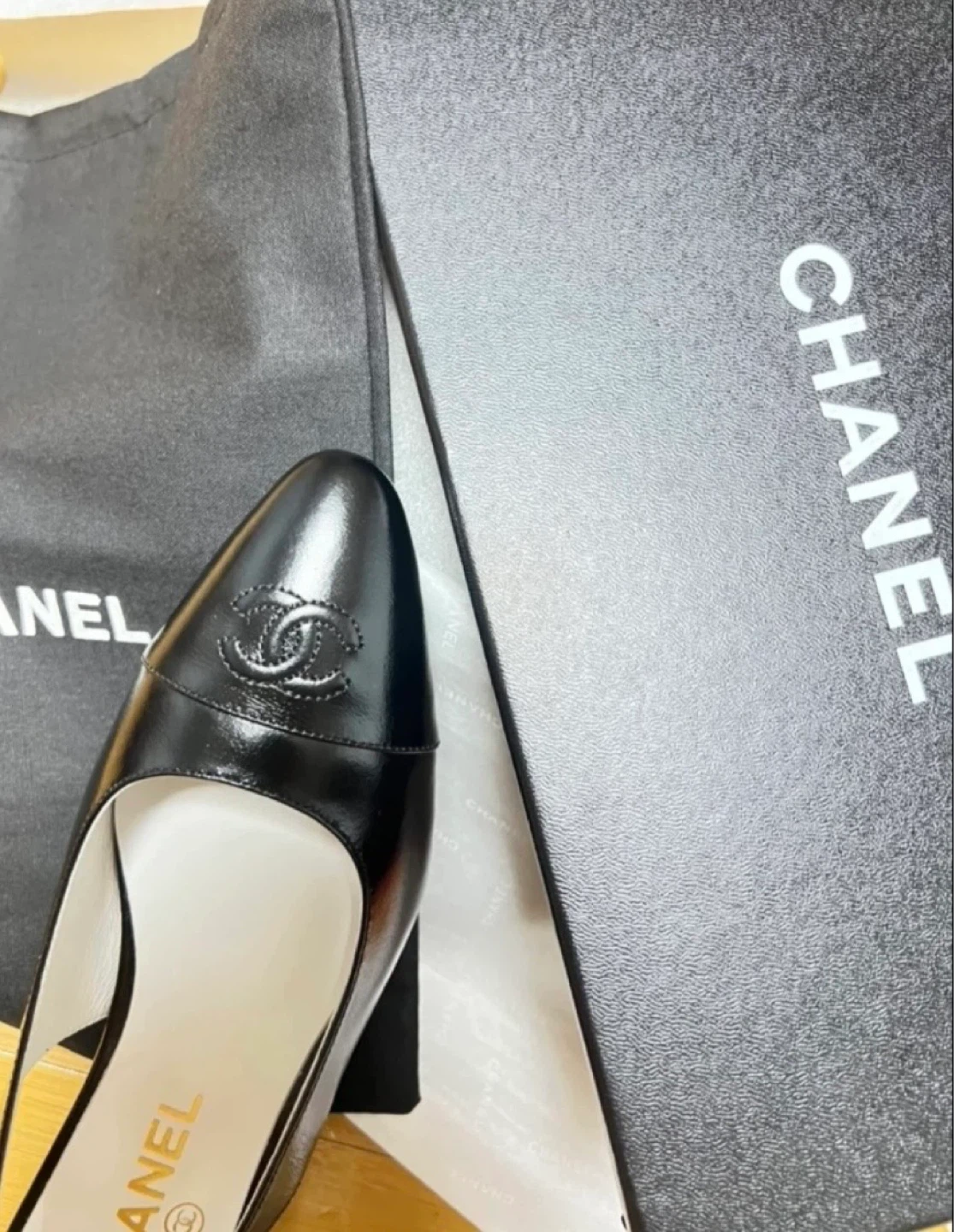 CHANEL Black Leather Slingback Wedge Heels Size 36C - photo 2