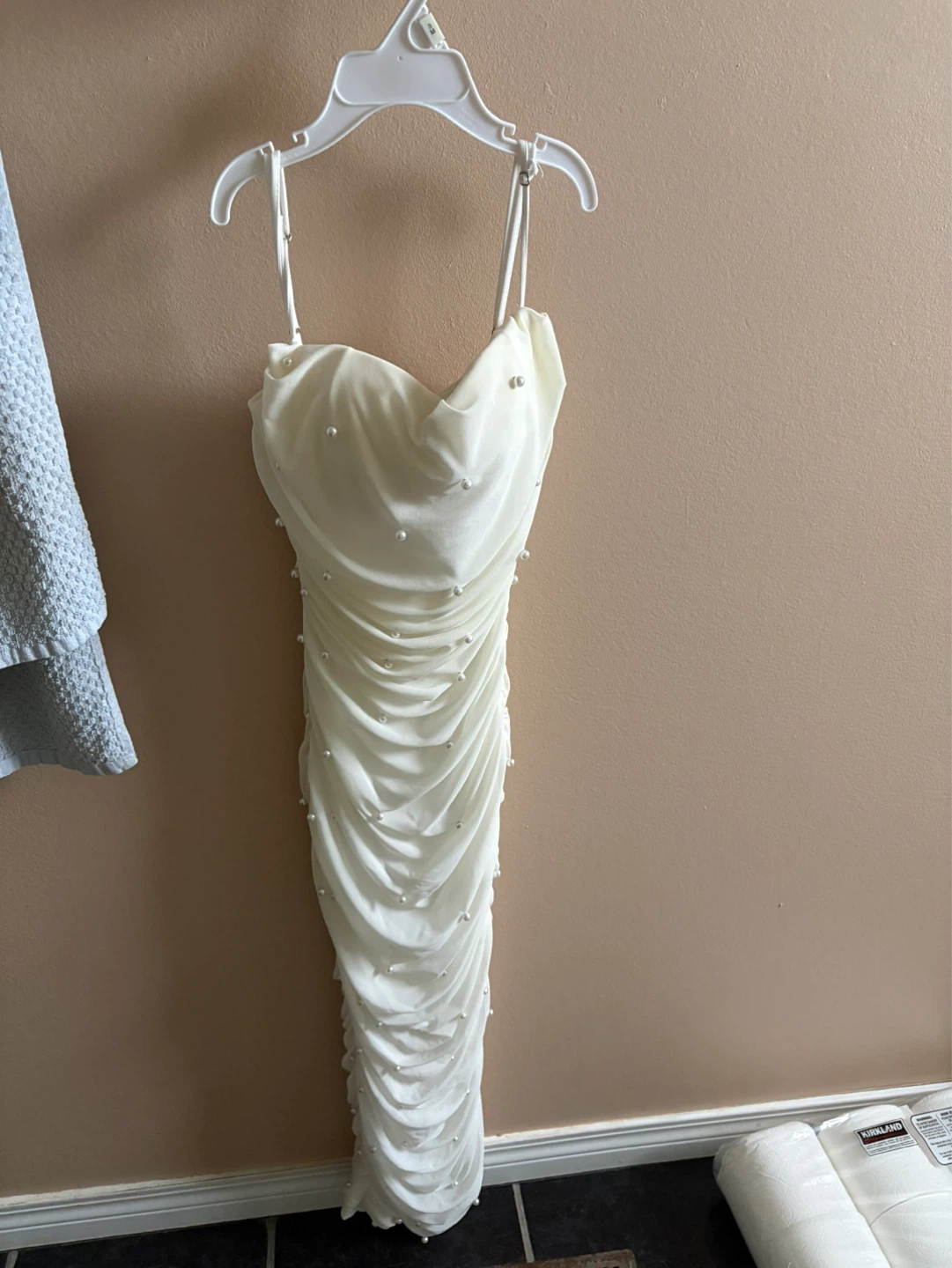 Ruched Beaded White Dress - photo 2