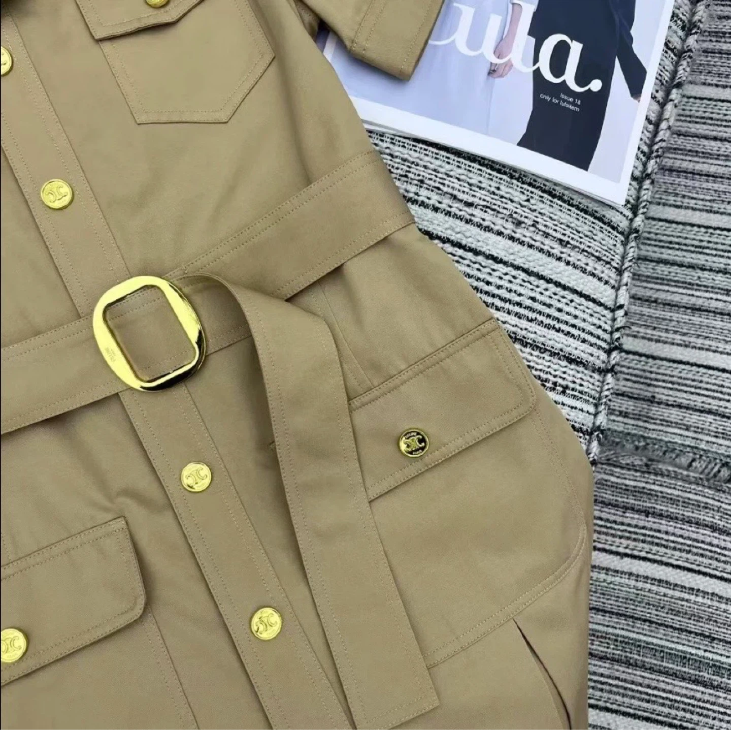Celine Khaki Utility Dress with Gold Hardware - photo 4