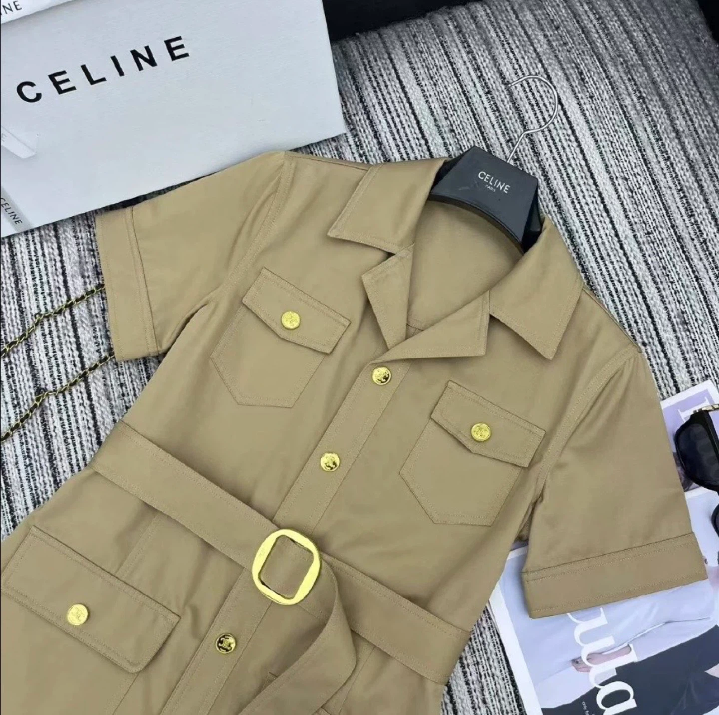Celine Khaki Utility Dress with Gold Hardware - photo 5