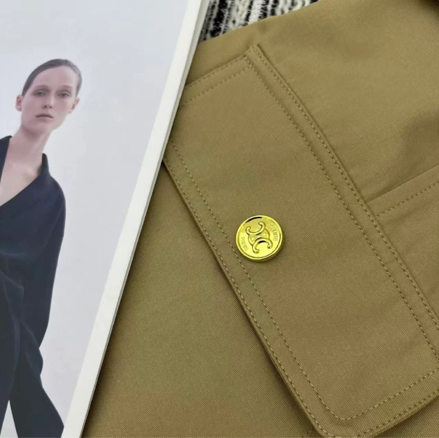 Celine Khaki Utility Dress with Gold Hardware - photo 3