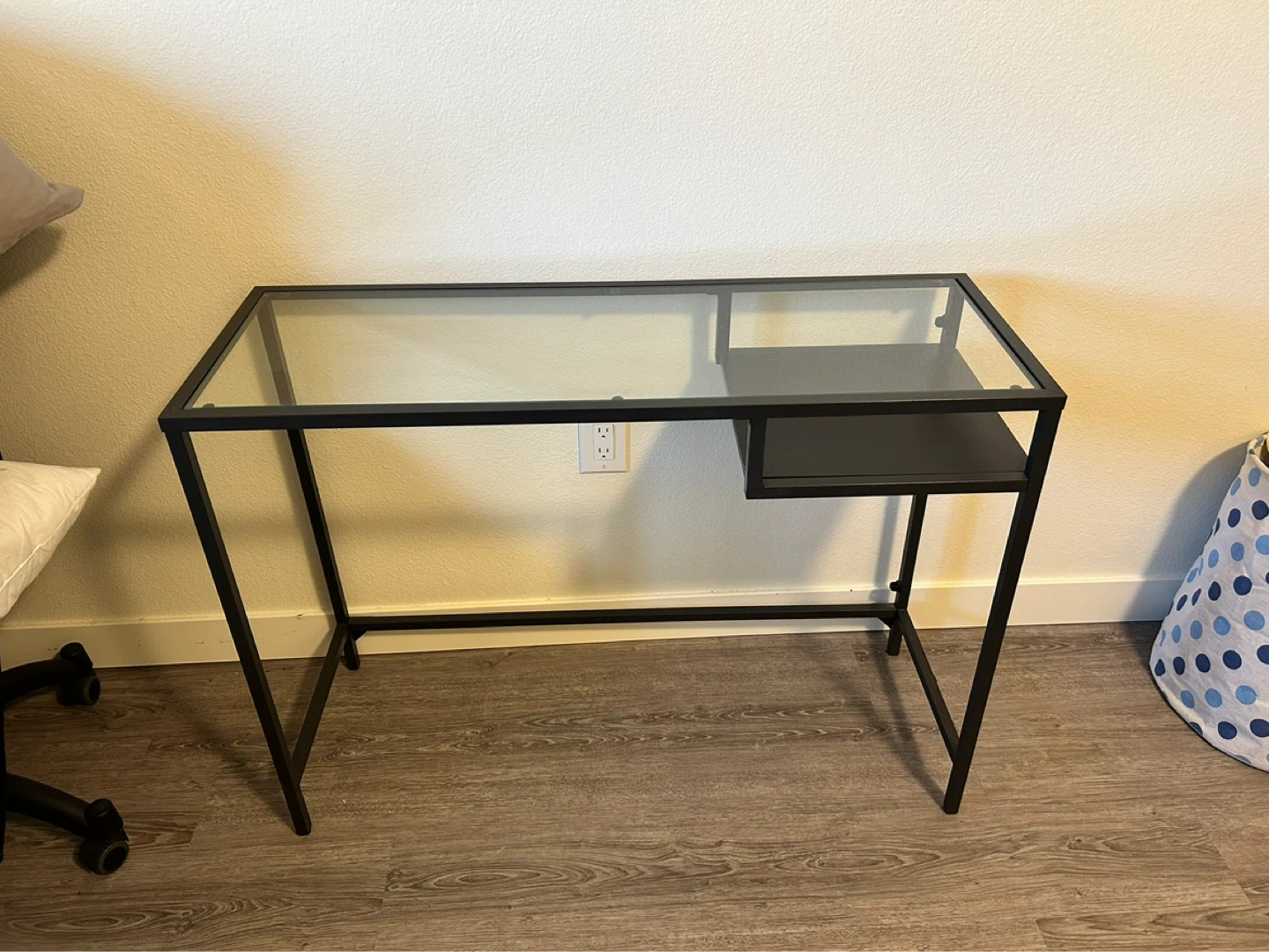 Glass Top Desk with Black Metal Frame