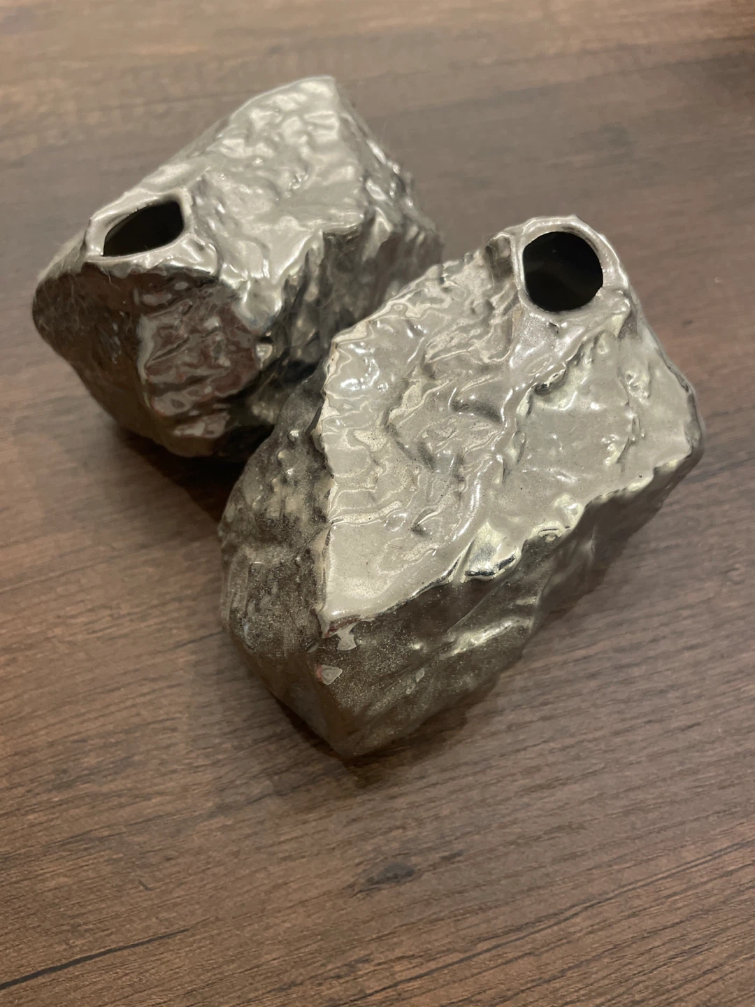 Silver Rock Shaped Vases (Set of 2)