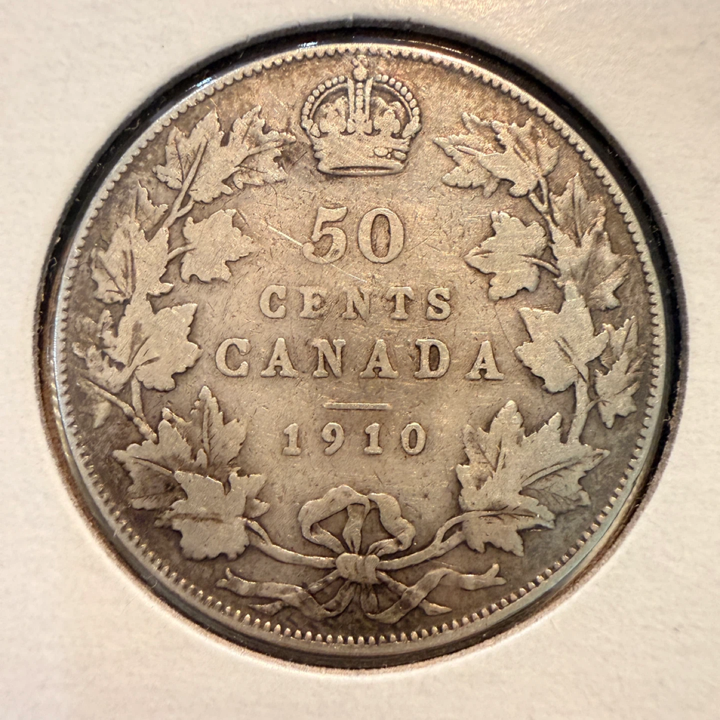 1910 Canada Silver 50 Cents Coin — Edwardian Leaves ⚽️