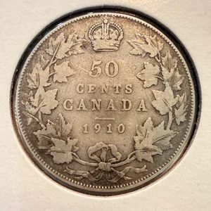 1910 Canada Silver 50 Cents Coin — Edwardian Leaves ⚽️