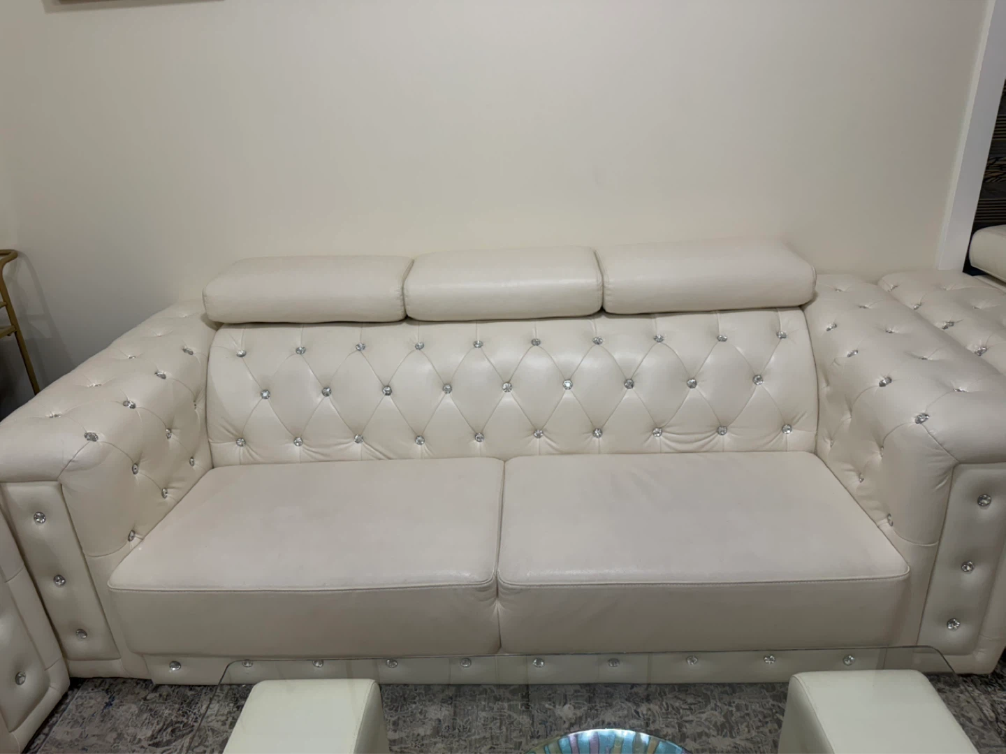 Cream Tufted Sofa Set with Coffee Table - photo 2