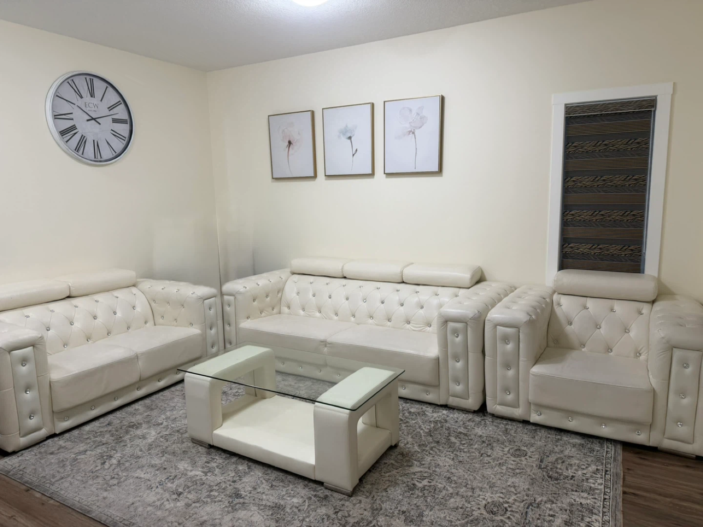 Cream Tufted Sofa Set with Coffee Table - photo 5