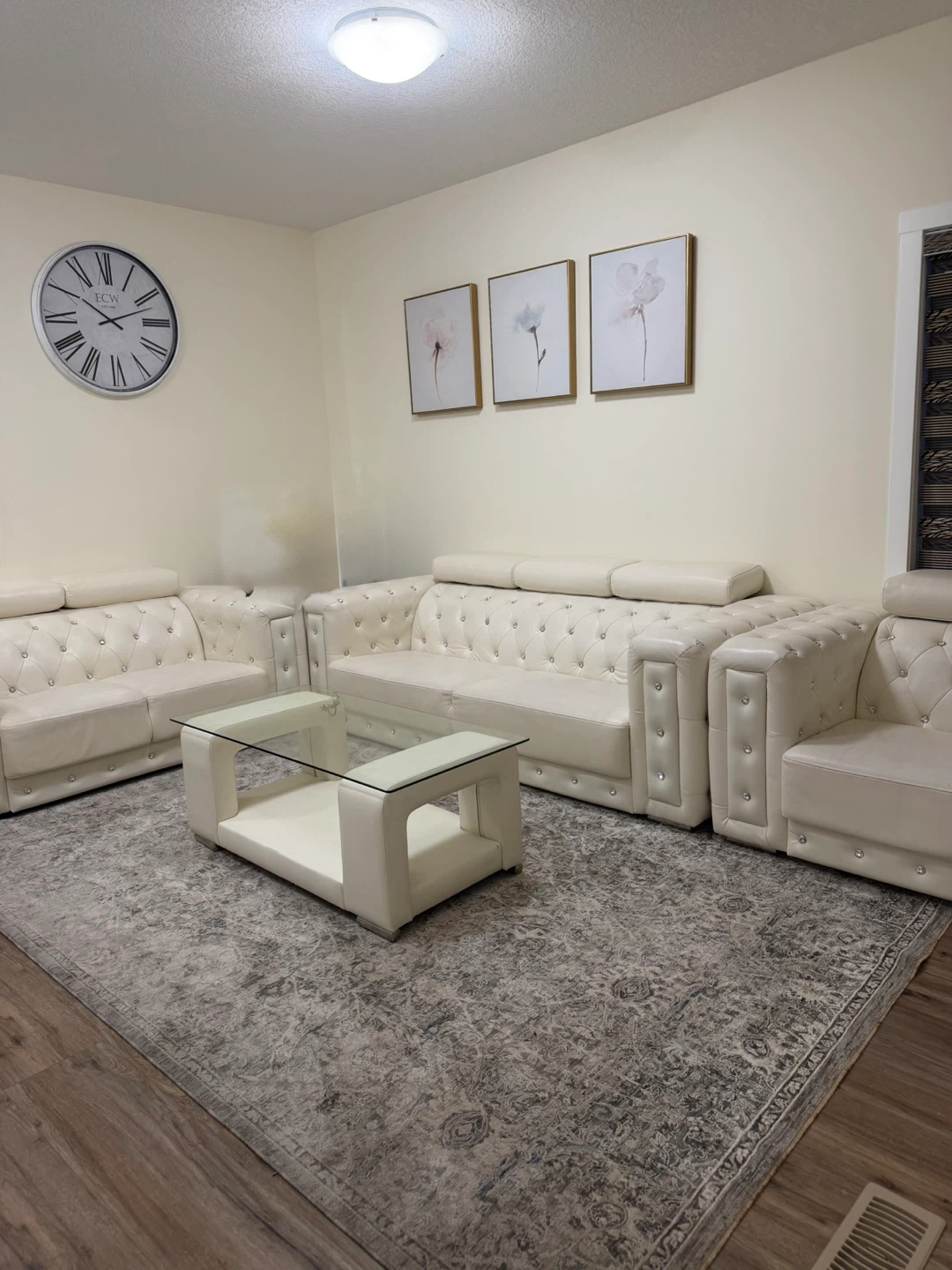 Cream Tufted Sofa Set with Coffee Table - photo 4
