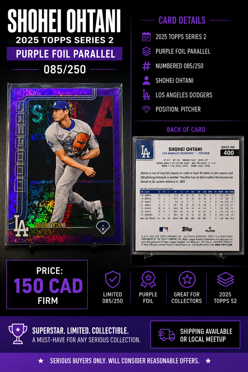 85/250 Shohei Ohtani 2025 Topps Series 2 Purple Foil Parallel - photo 3