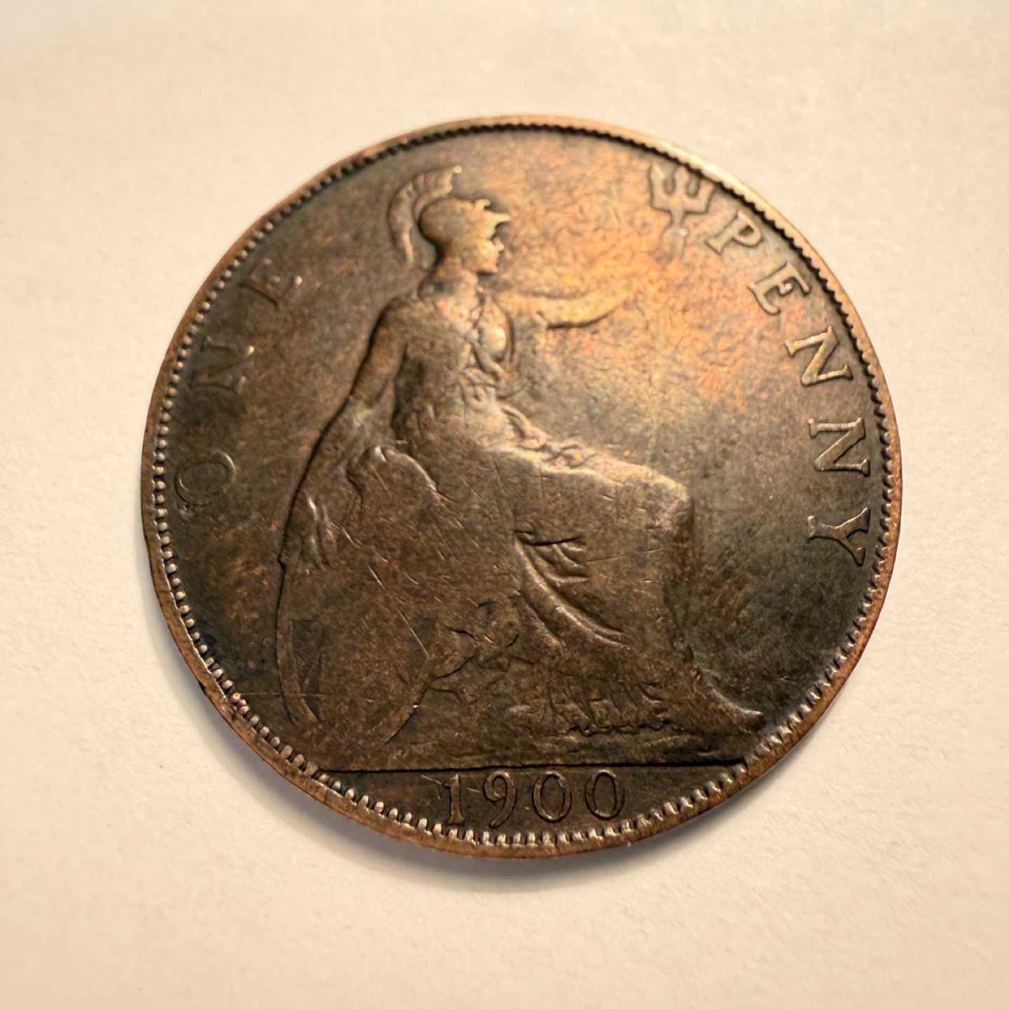1900 British Penny Coin - Small Die Chip ⚽️ - photo 4