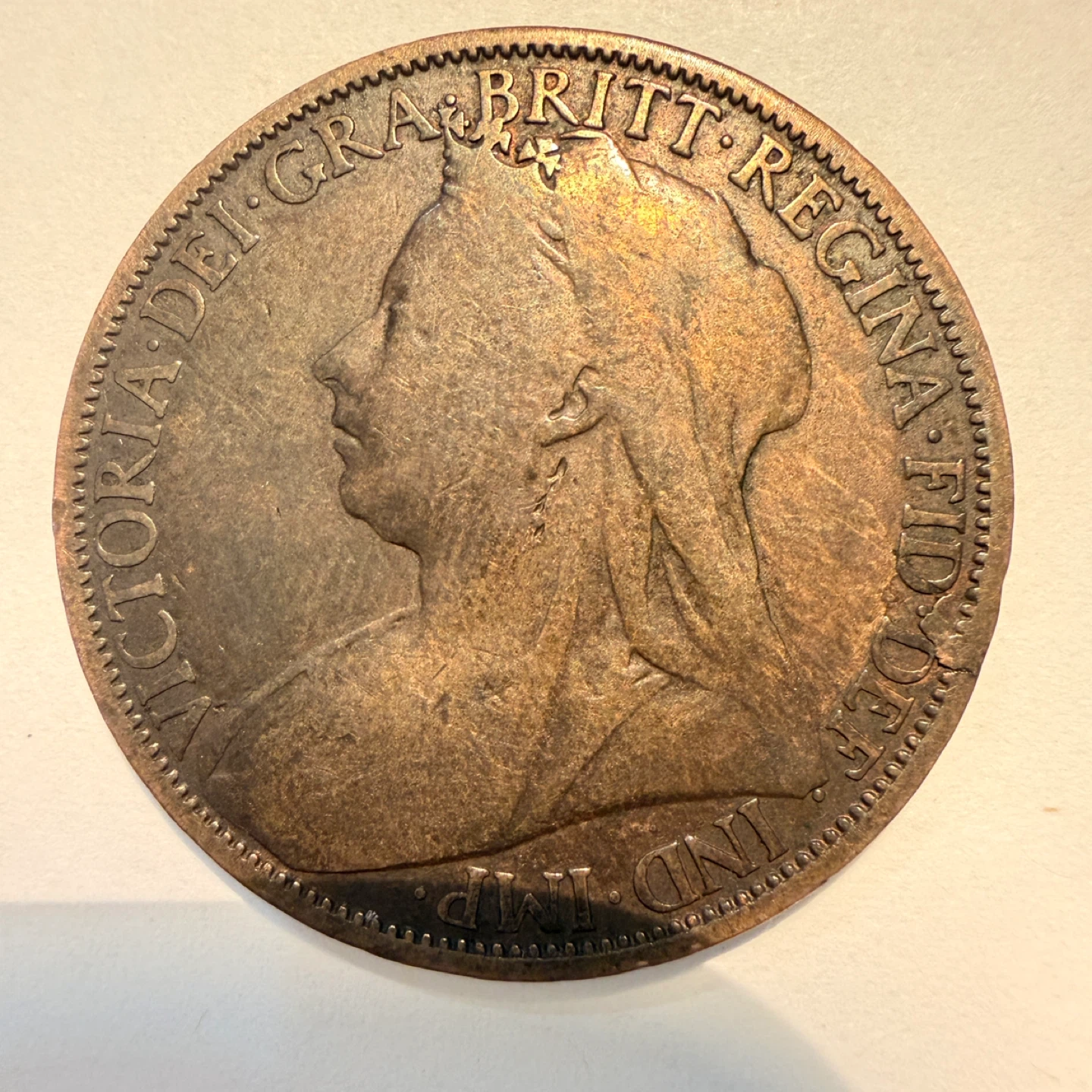 1900 British Penny Coin - Small Die Chip ⚽️ - photo 2
