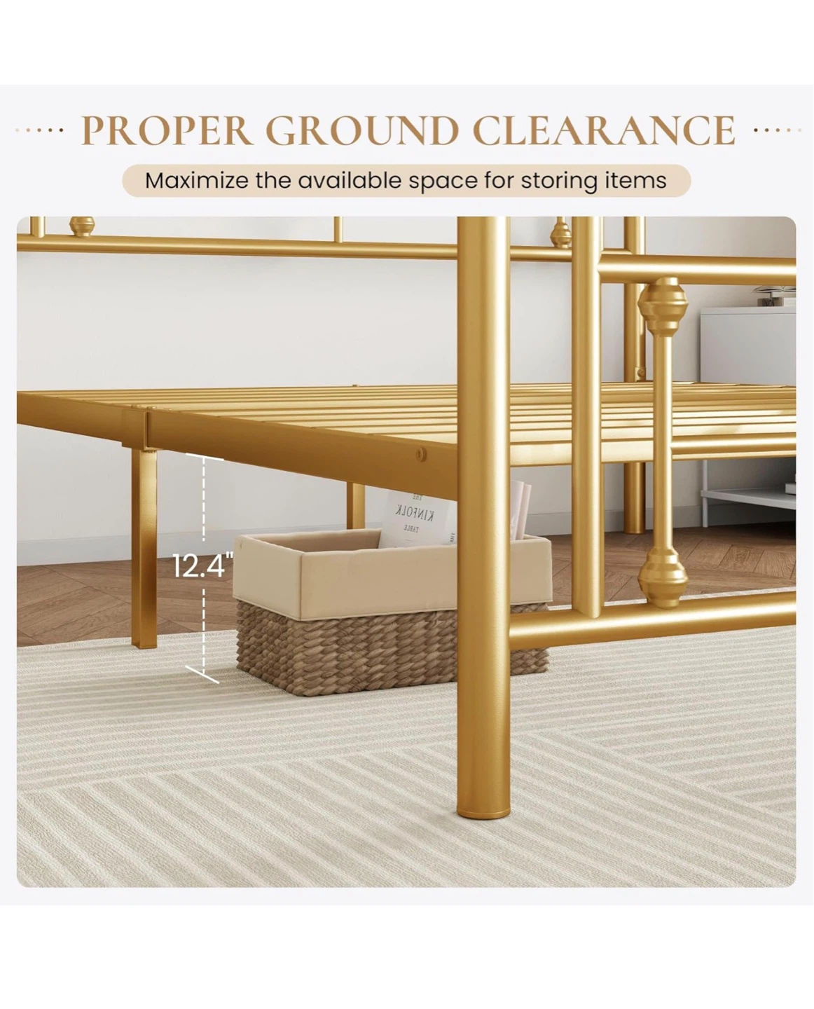Sha Cerlin Gold Metal Platform Bed Frame - Queen Size - photo 3
