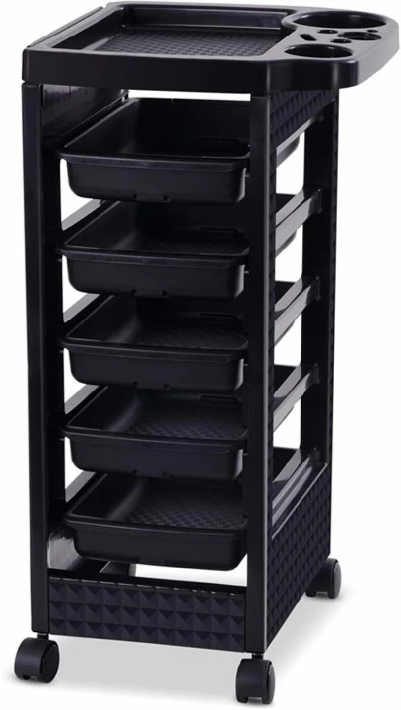 Black 5 Drawer Salon Trolley Cart and a holder