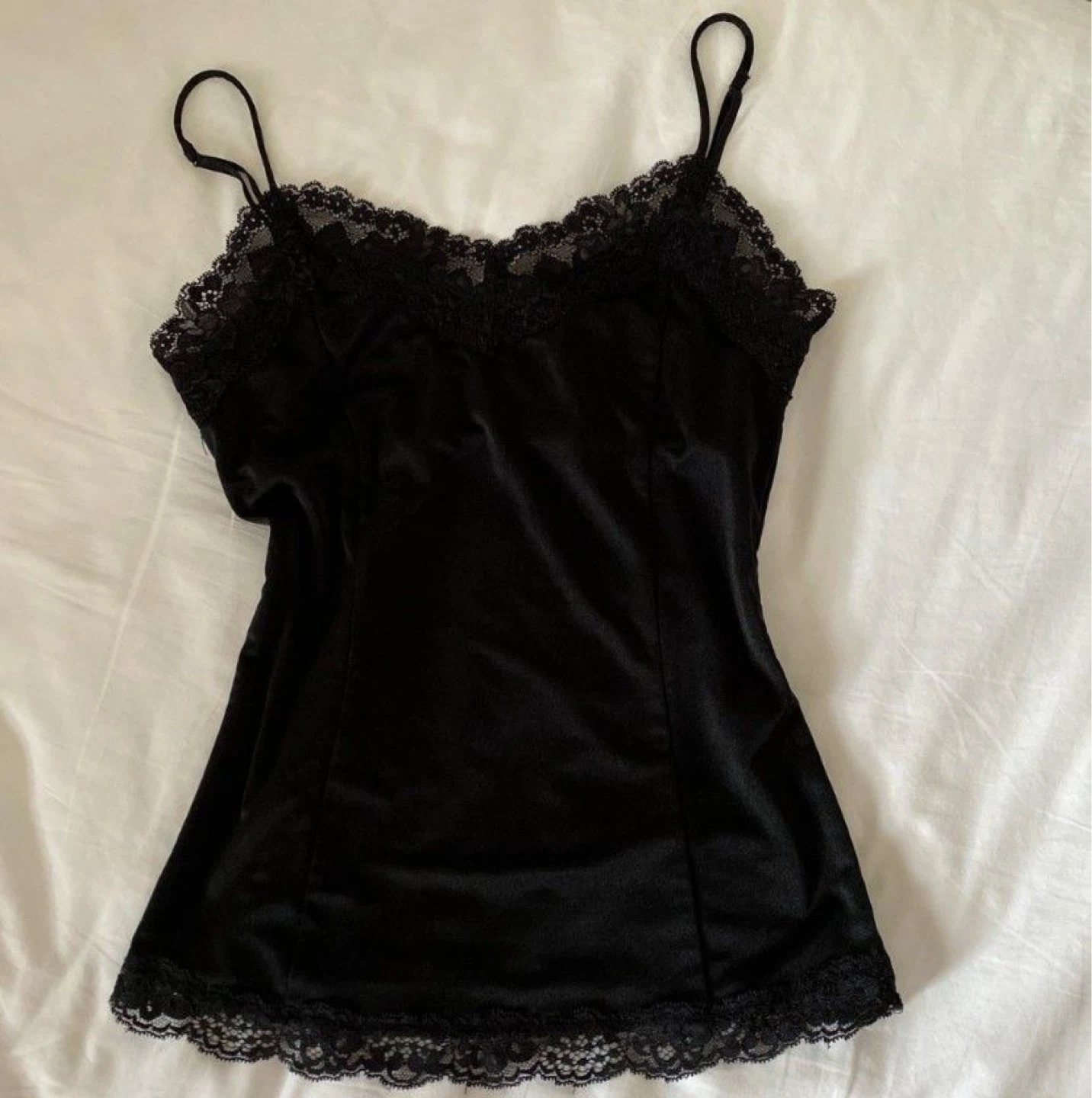 Vintage Black Lace Trim Cami Top