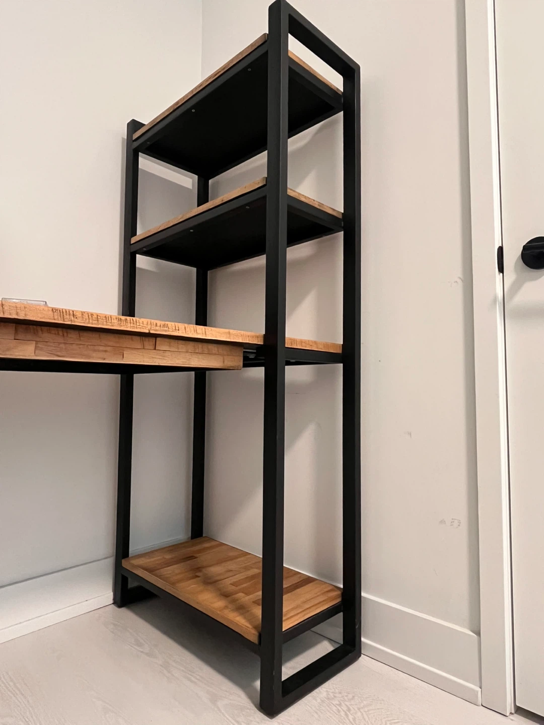 Wood and Metal Desk with Bookshelf + Chair - photo 3