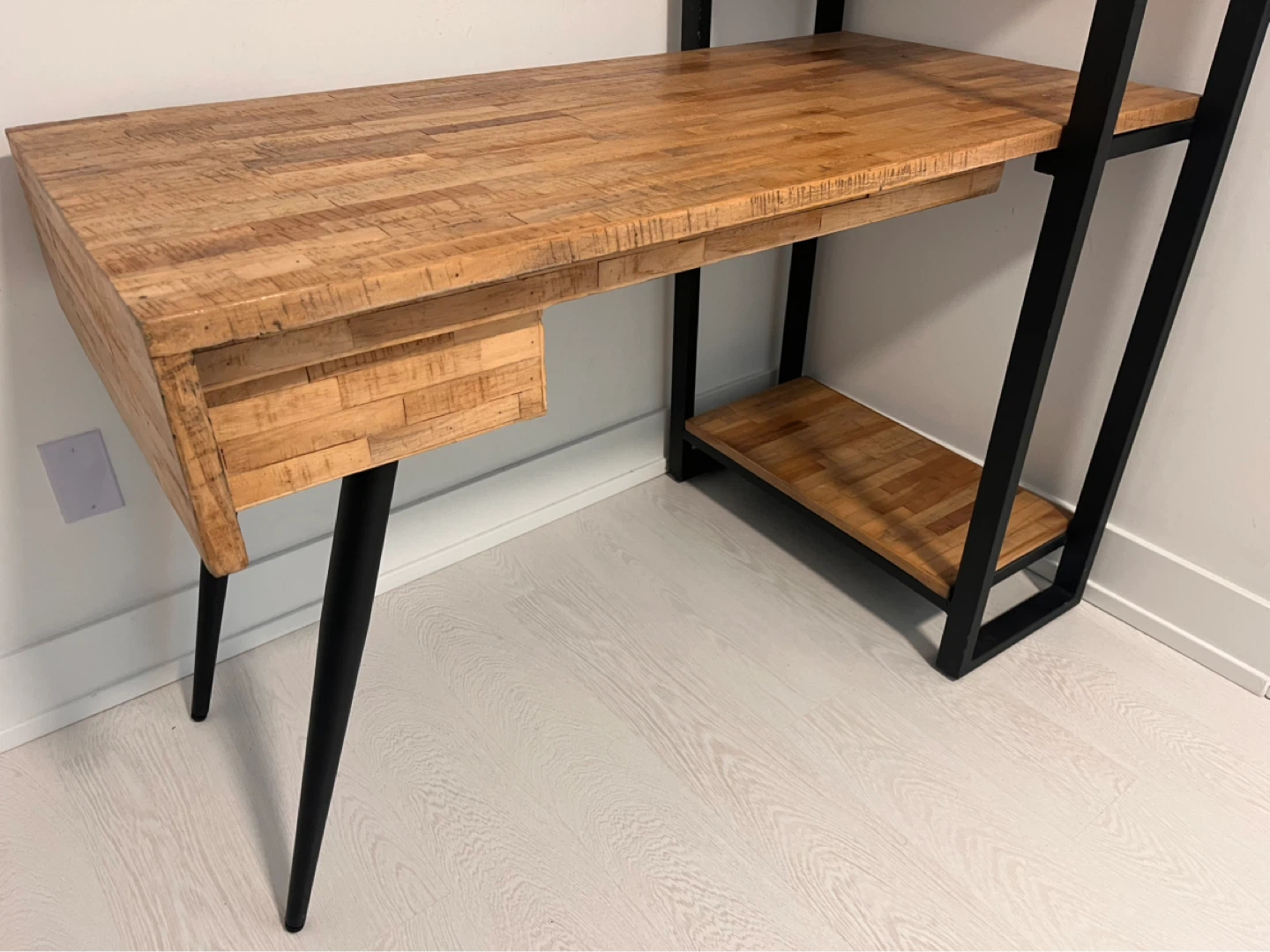 Wood and Metal Desk with Bookshelf + Chair - photo 4