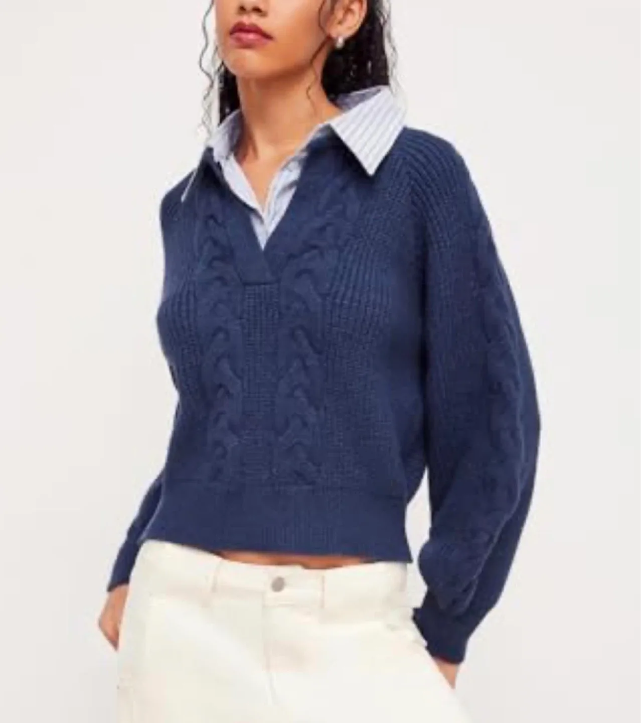 ⚽️ NWT CIDER Navy Cable Knit Collared Sweater