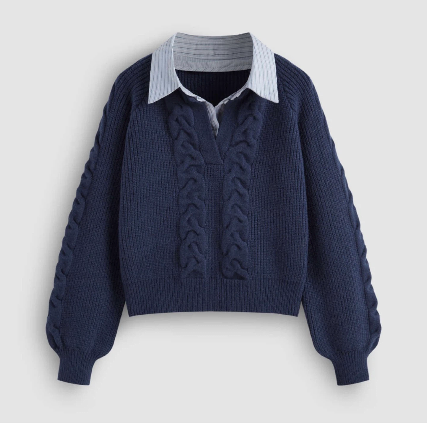 ⚽️ NWT CIDER Navy Cable Knit Collared Sweater - photo 2