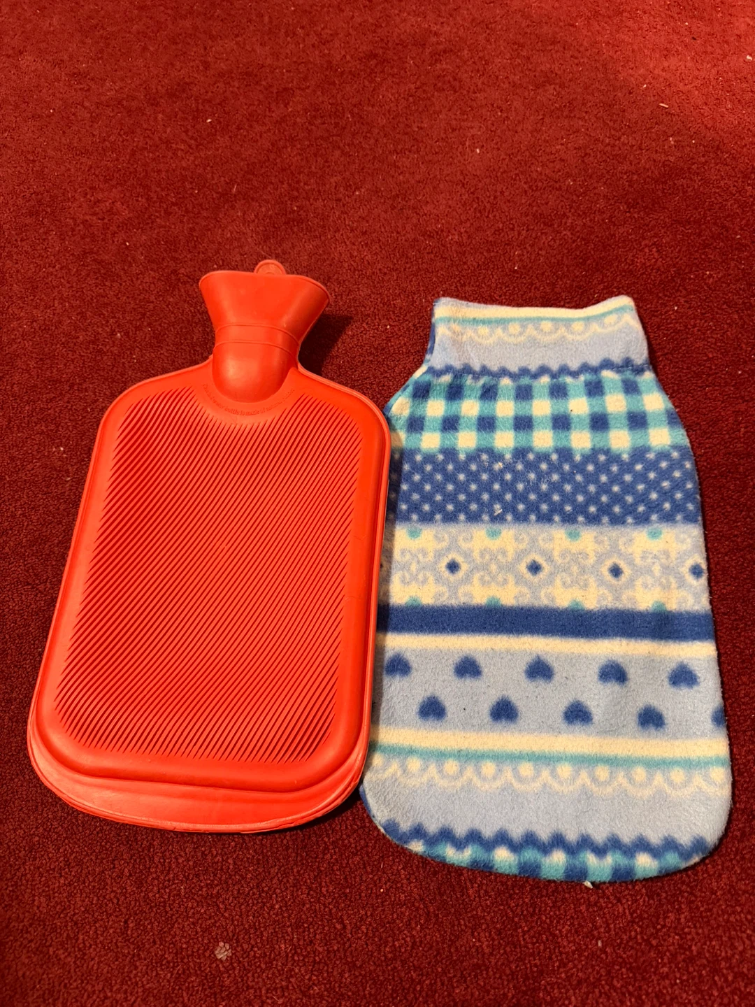 Red Rubber Hot Water Bottle with Fleece Cover - photo 2