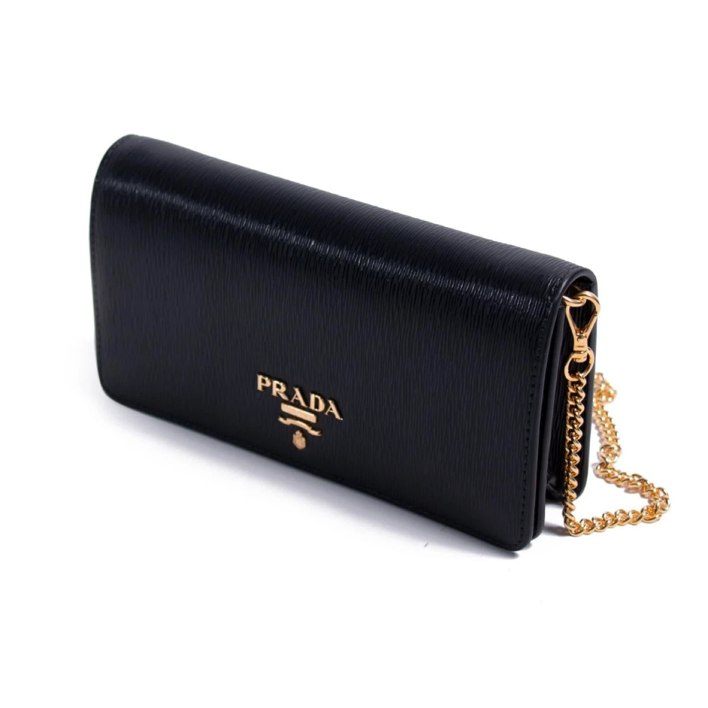 PRADA Black Saffiano Leather Chain Wallet