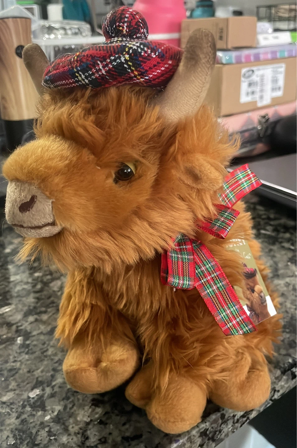 ⚽️ Plush Highland Cow with Tartan Hat and Scarf