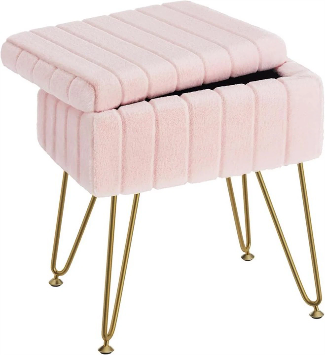 Pink Storage Ottoman with Gold Legs