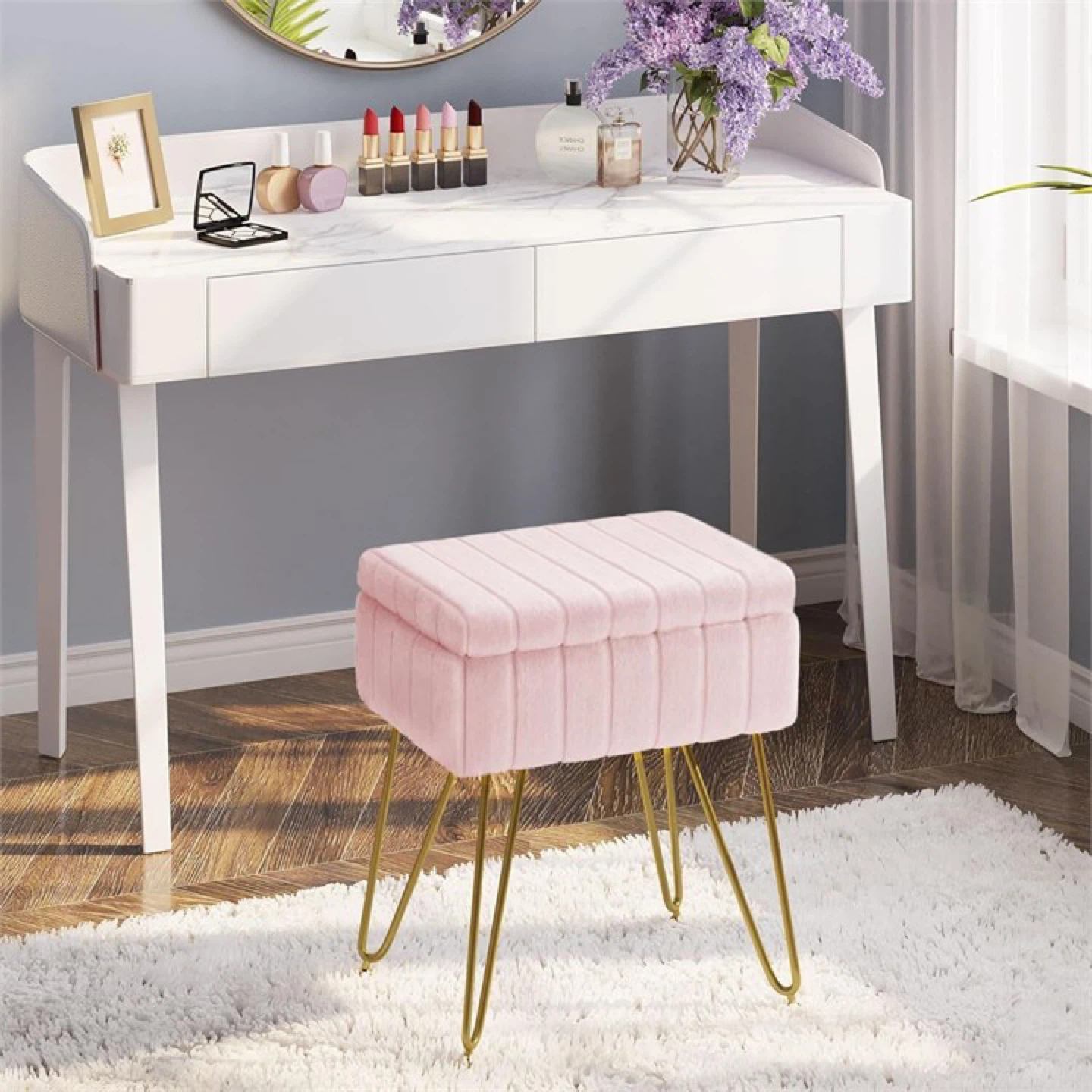 Pink Storage Ottoman with Gold Legs - photo 2