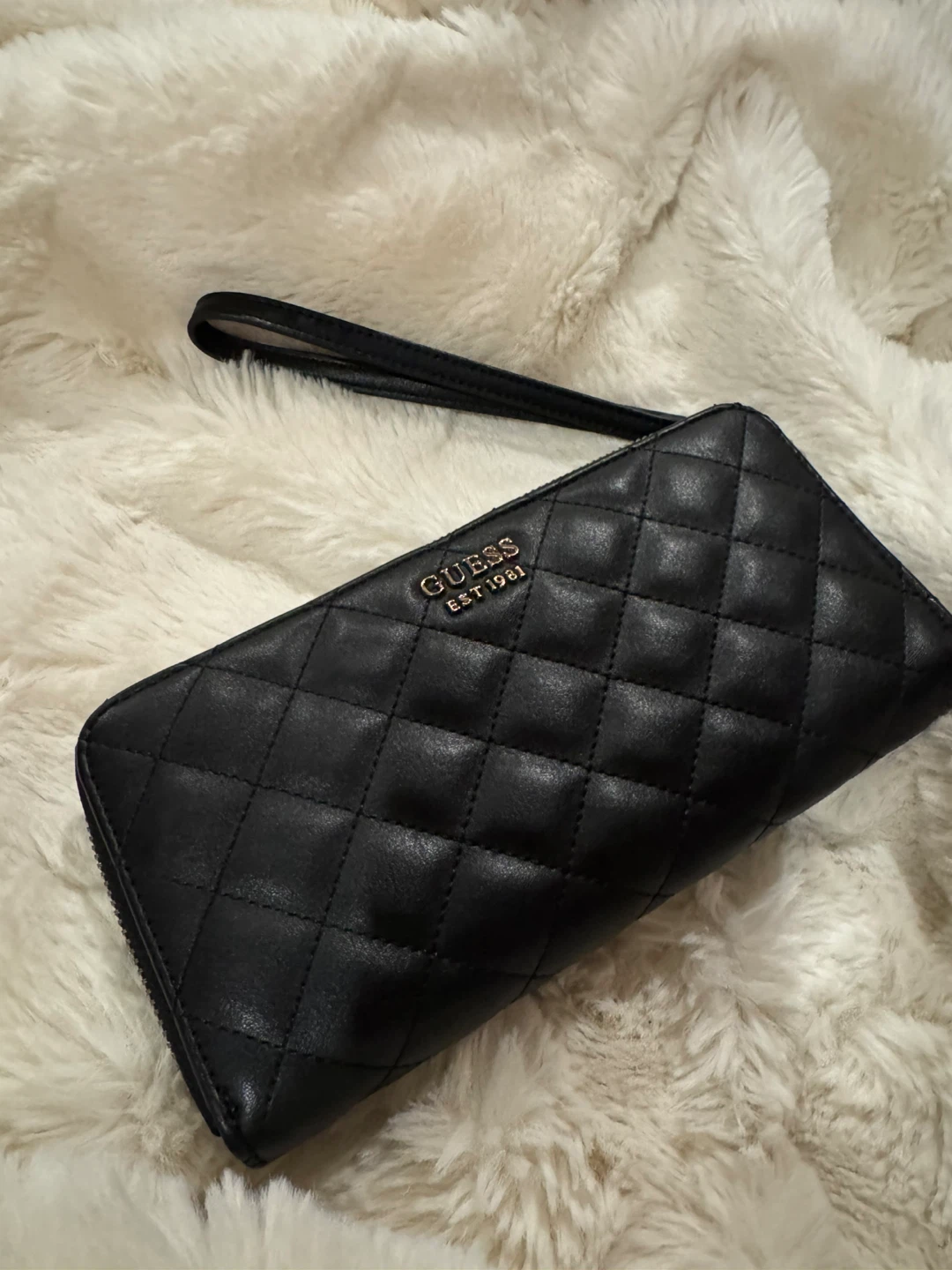 Black Quilted Guess Wristlet Wallet