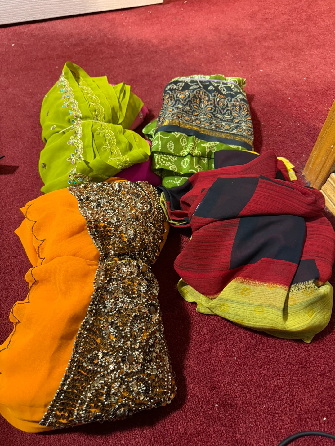 Assorted Sarees - Orange, Green, Red & Black