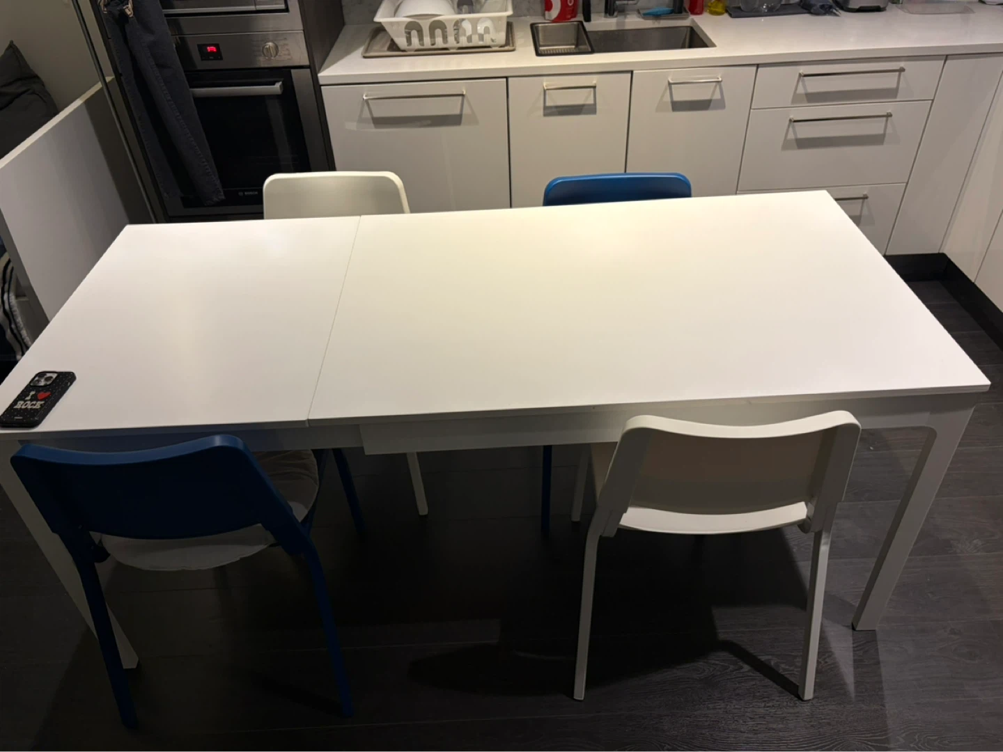 White Extendable Dining Table with 4 chairs from IKEA