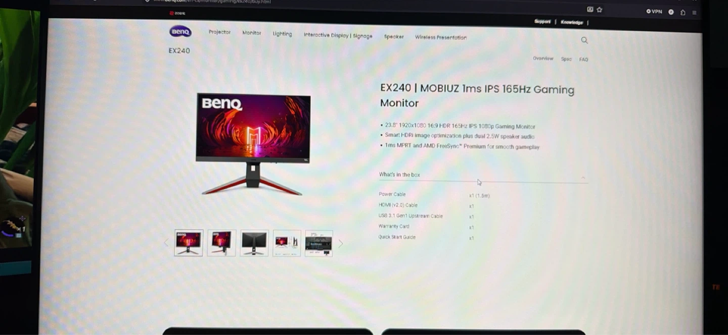 BenQ EX240 MOBIUZ 23.8" IPS 165Hz Gaming Monitor