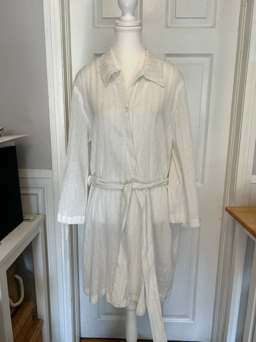 ⚽ White Linen Blend Shirt Dress with Belt