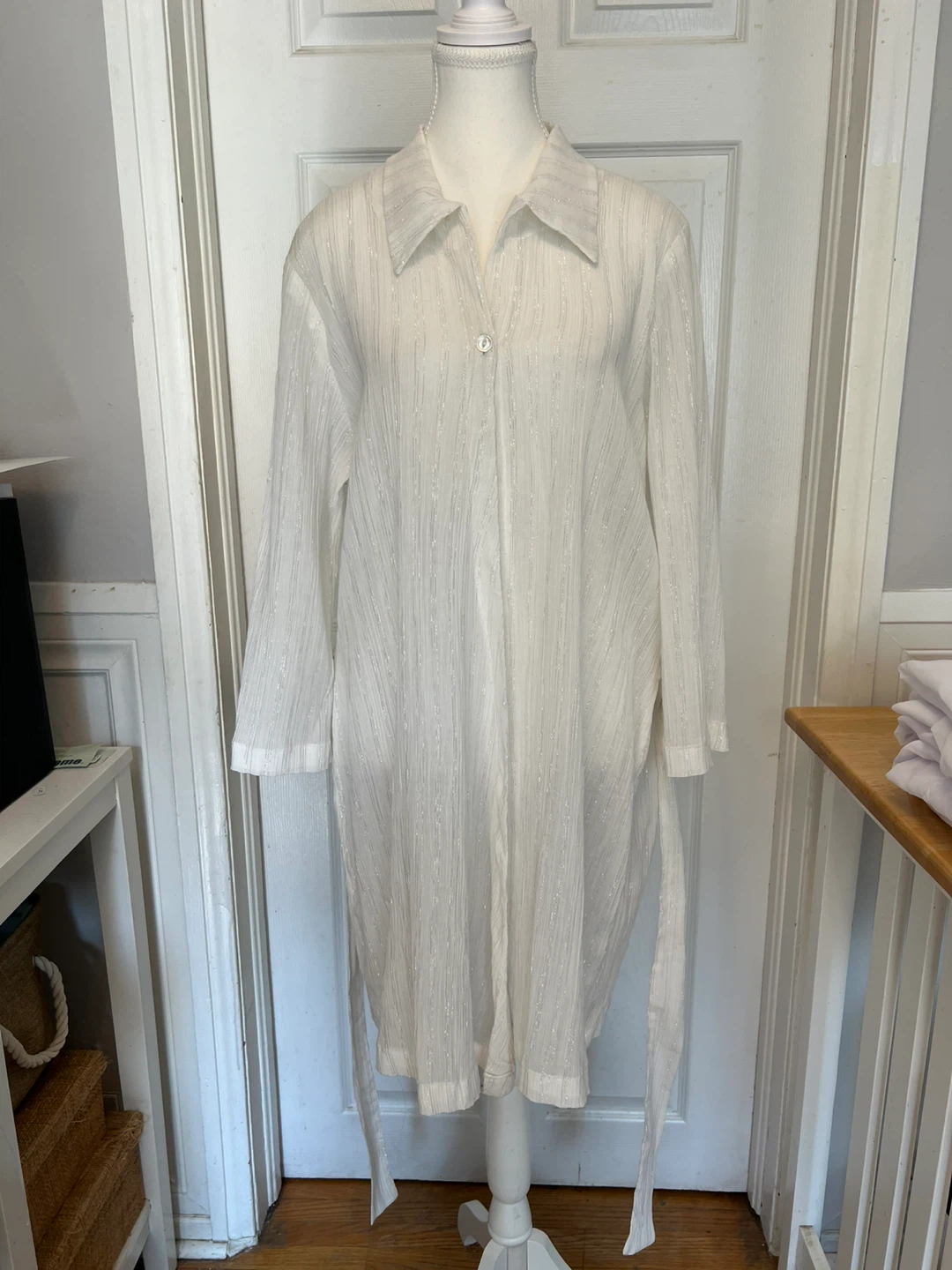 ⚽ White Linen Blend Shirt Dress with Belt - photo 2
