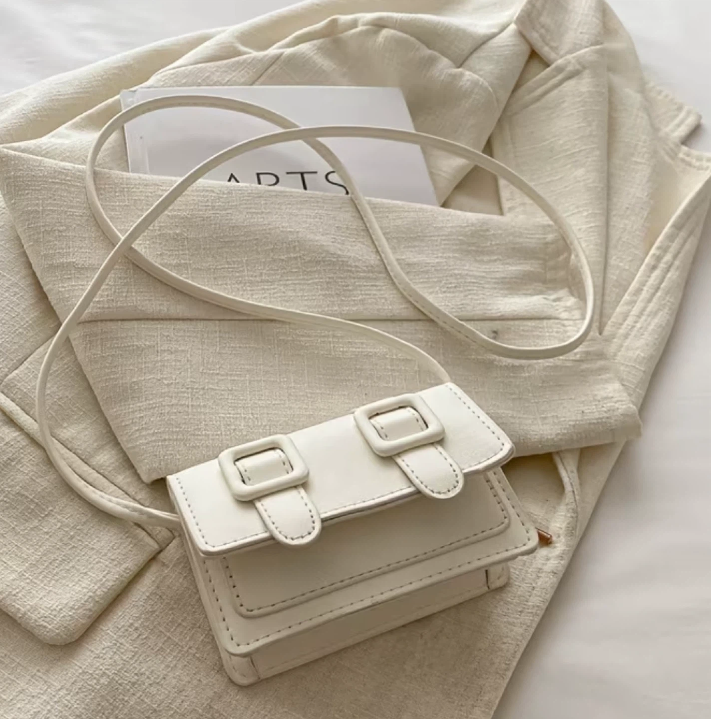 White Mini Shoulder Bag with Buckle Closure - photo 4