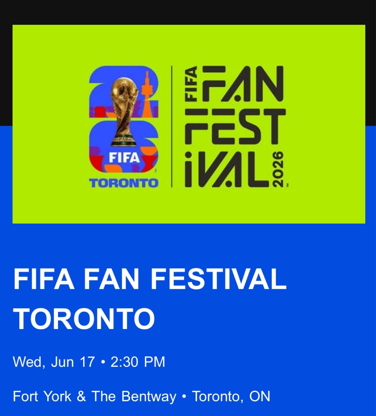 ⚽ FIFA Fan Festival Toronto (England V Croatia) 2026 Ticket x 1