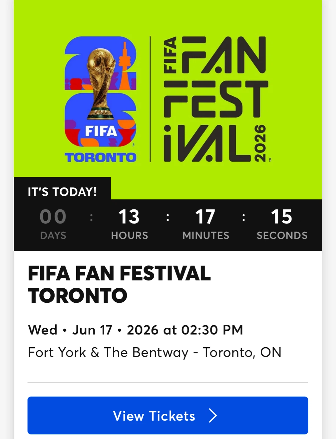 ⚽ FIFA Fan Festival Toronto (England V Croatia) 2026 Ticket x 1 - photo 2