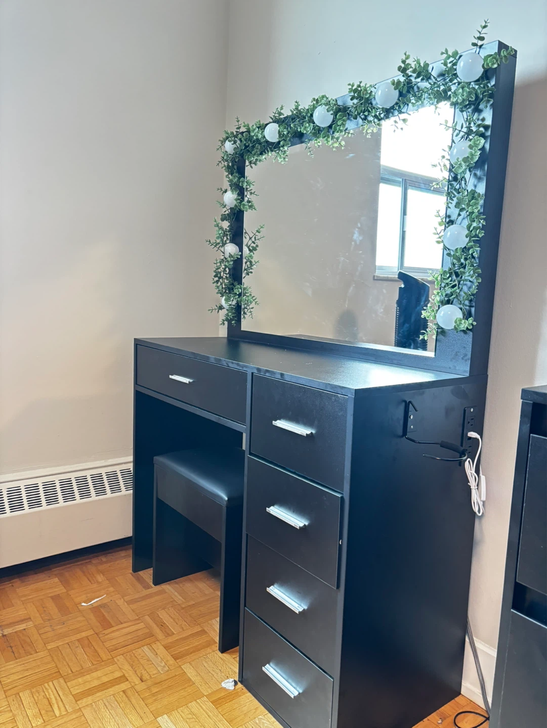 Black Vanity Desk with Mirror and Light-Up Bulbs - photo 2