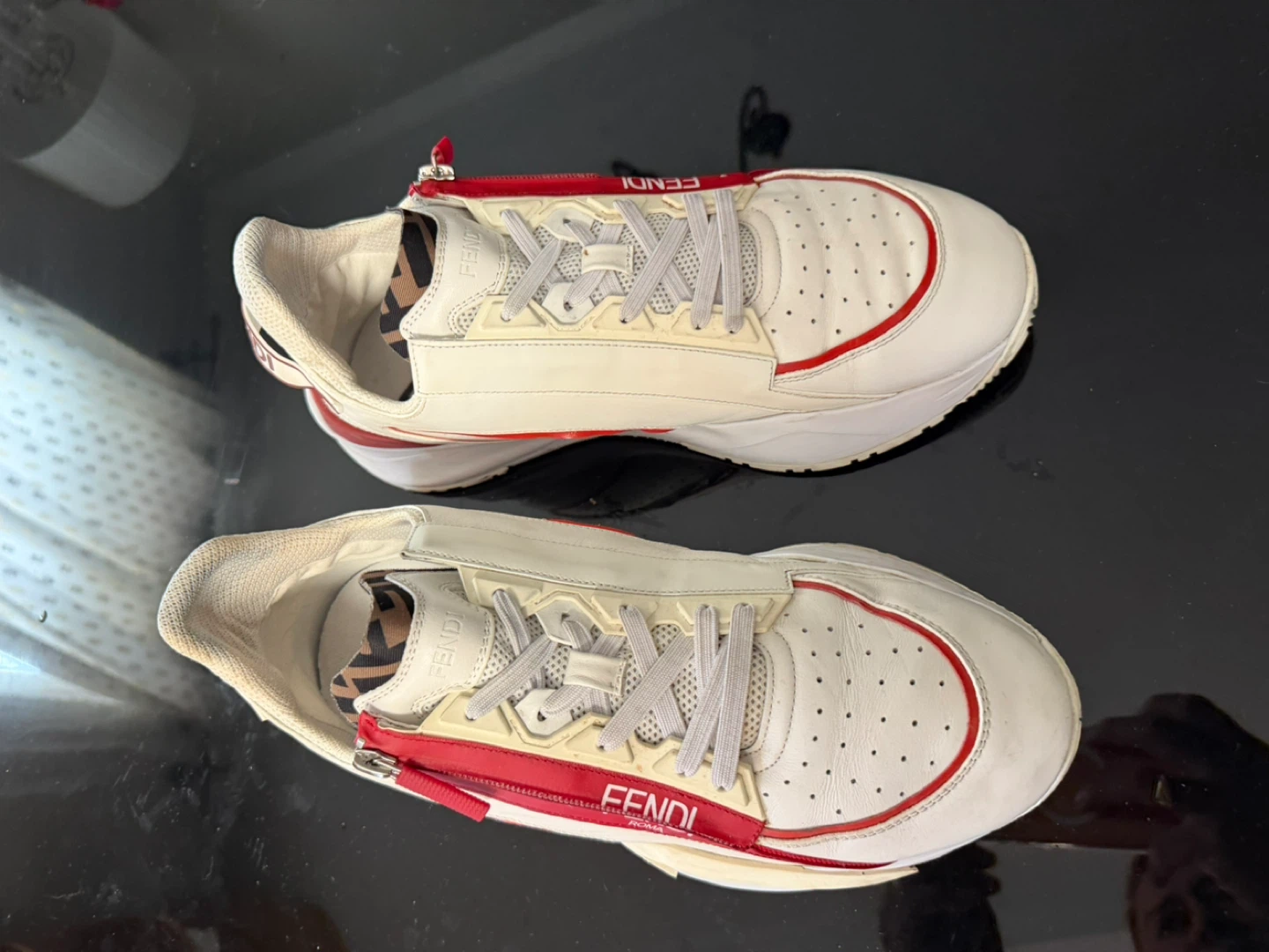 Fendi Roma White Red Zip Sneakers