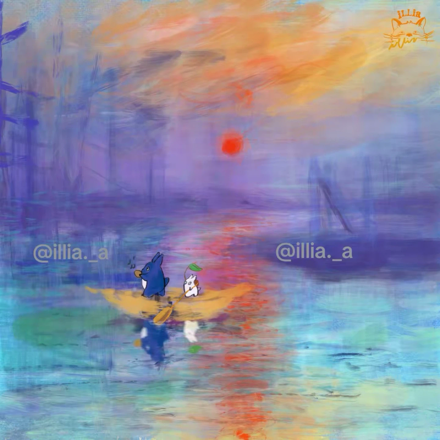 Claude Monet x Totoro Original Art Print - 8”x8”