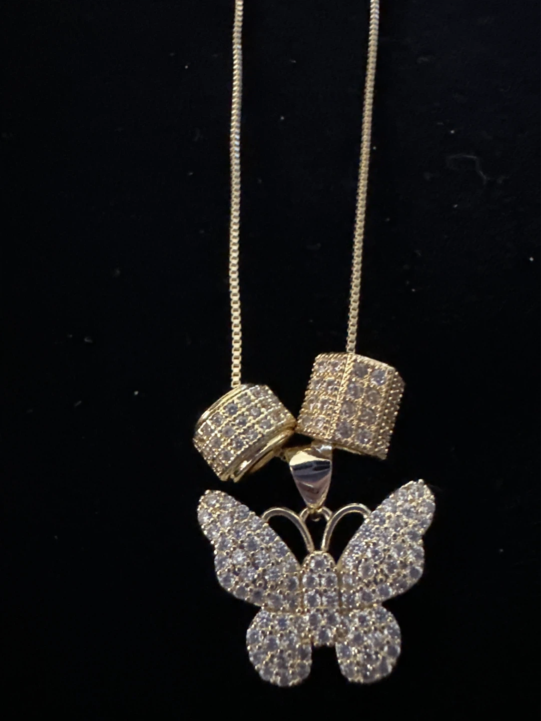 14kGold laminated Butterfly Pendant Necklace with Charms