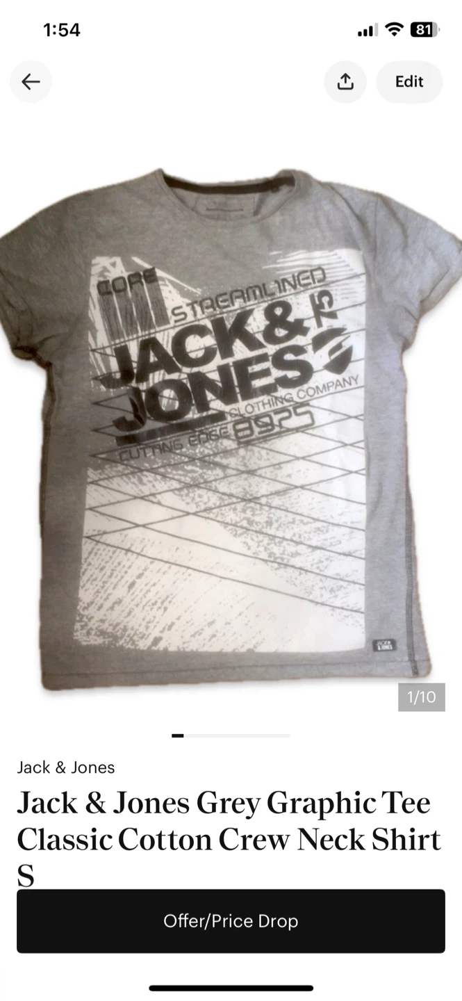 Jack & Jones Grey Graphic Tee Shirt Size S