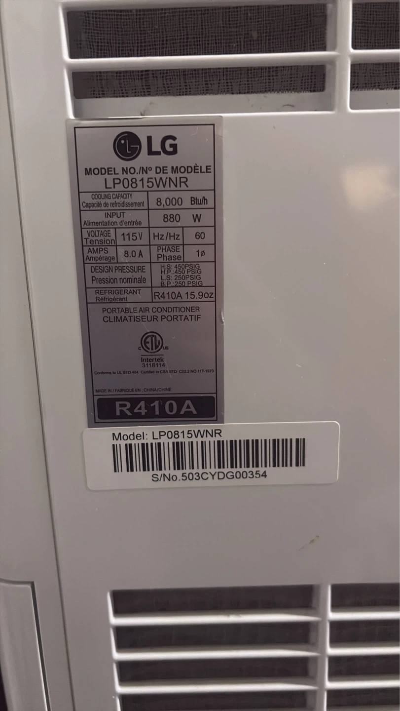 LG Portable Air Conditioner LP0815WNR - photo 2