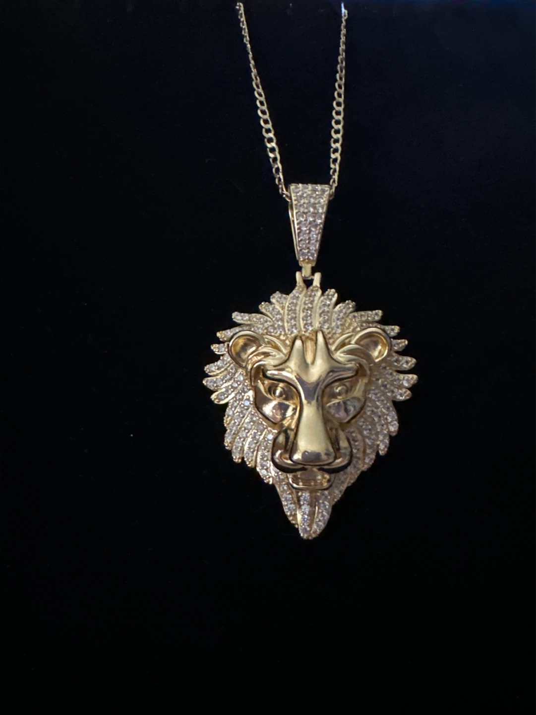 Gold laminated Lion Head Pendant Necklace with Iced Out Gems - photo 2