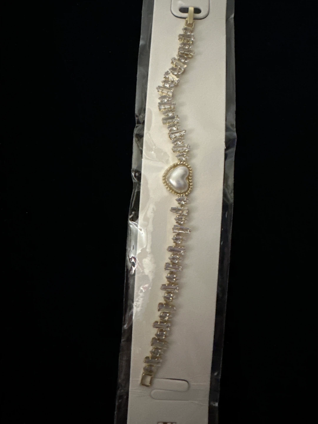 Heart Pearl & Rhinestone Bracelet