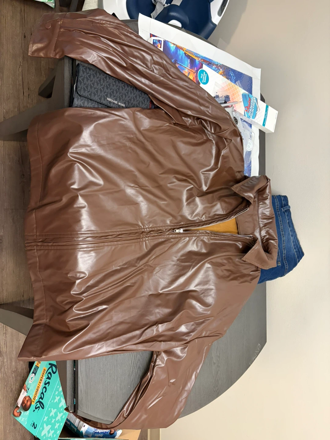 Brown leather jacket - photo 2